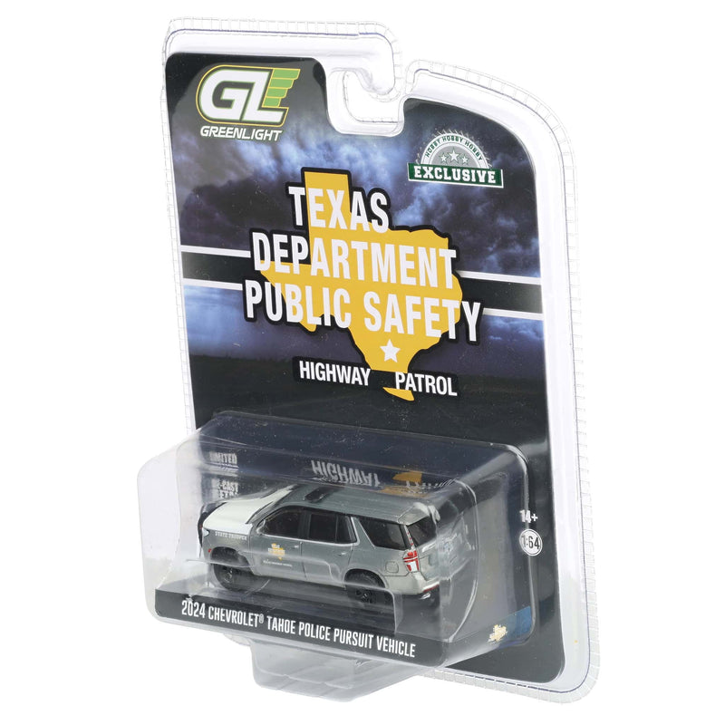 Raw Chase Unit ~ 1/64 2024 Chevrolet Tahoe Police Pursuit Vehicle, Texas Highway Patrol, Hobby Exclusive Hot Pursuit
