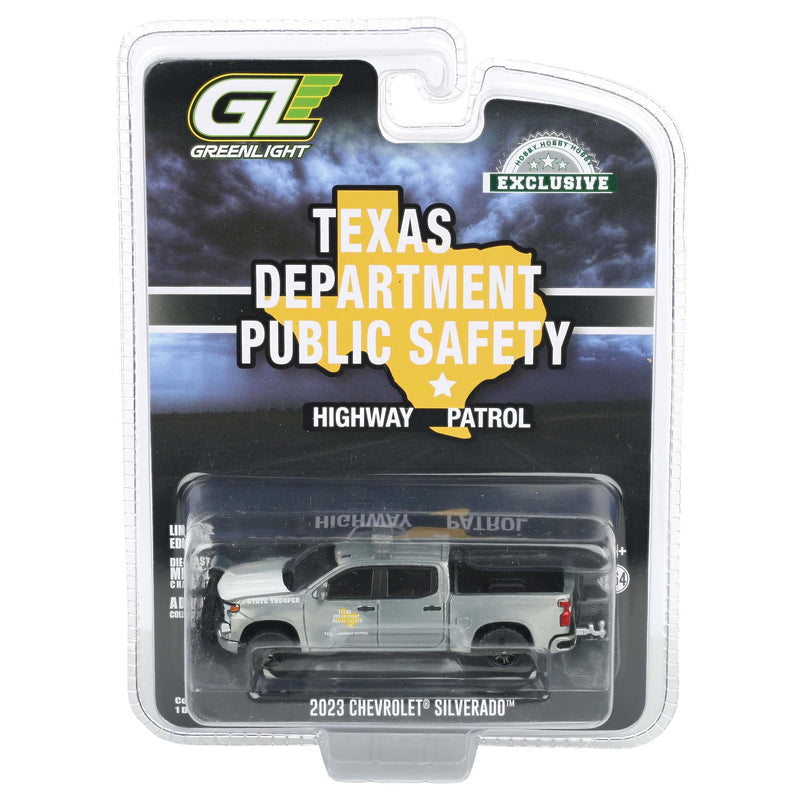 Raw Chase Unit ~ 1/64 2023 Chevrolet Silverado Police Pickup Truck, Texas Department of Public Safety, Hobby Exclusive Hot Pursuit