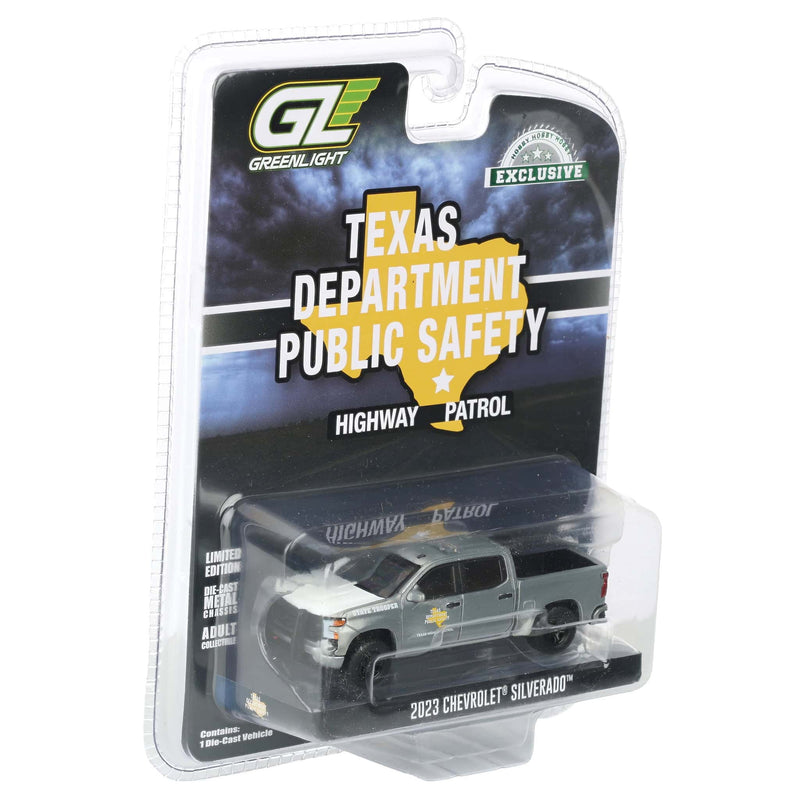 Raw Chase Unit ~ 1/64 2023 Chevrolet Silverado Police Pickup Truck, Texas Department of Public Safety, Hobby Exclusive Hot Pursuit