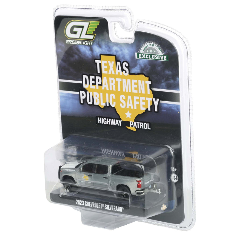 Raw Chase Unit ~ 1/64 2023 Chevrolet Silverado Police Pickup Truck, Texas Department of Public Safety, Hobby Exclusive Hot Pursuit
