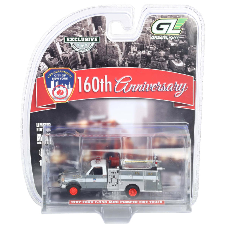 Raw Chase Unit ~ 1/64 1987 Ford F-350 Mini Pumper Fire Truck, FDNY 160th Anniversary, Hobby Exclusive