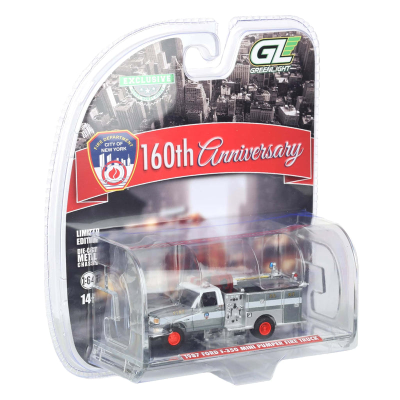 Raw Chase Unit ~ 1/64 1987 Ford F-350 Mini Pumper Fire Truck, FDNY 160th Anniversary, Hobby Exclusive