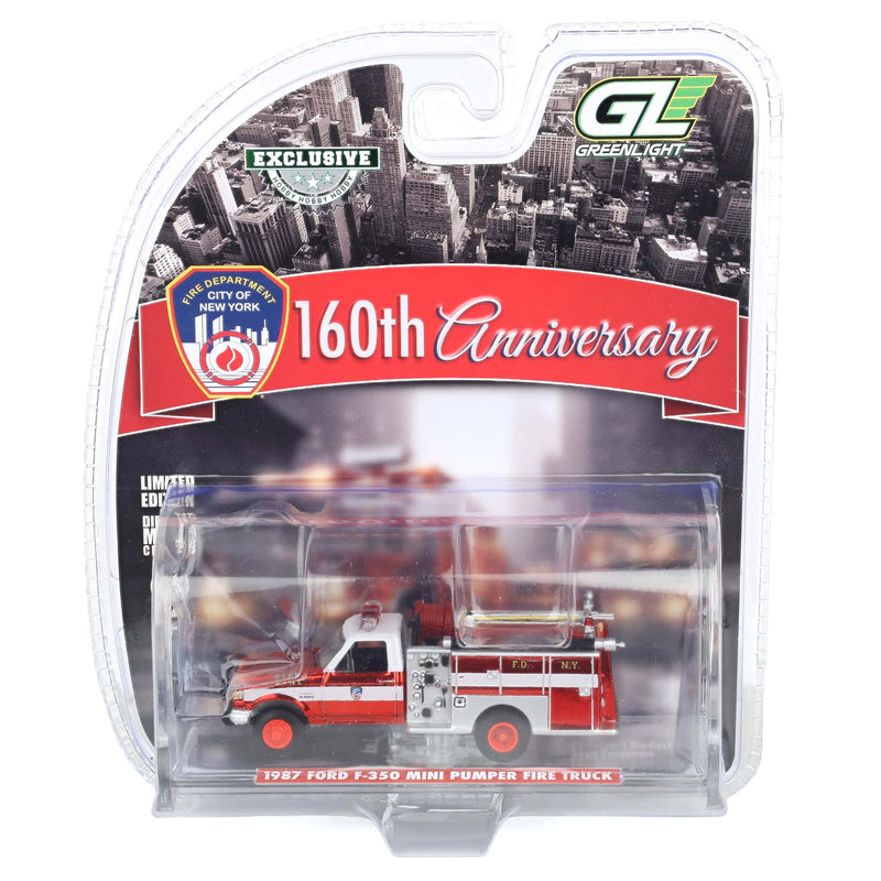 Red Chrome Super Chase Unit ~ 1/64 1987 Ford F-350 Mini Pumper Fire Truck, FDNY 160th Anniversary, Hobby Exclusive