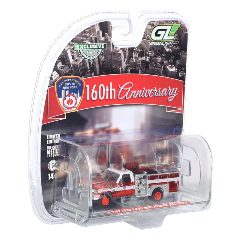 Red Chrome Super Chase Unit ~ 1/64 1987 Ford F-350 Mini Pumper Fire Truck, FDNY 160th Anniversary, Hobby Exclusive
