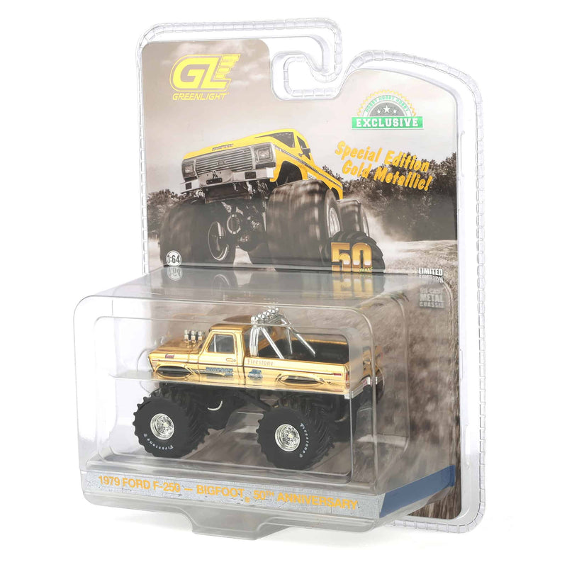 Gold Chrome Chase ~ 1/64 1979 Ford F-250 Monster Truck, Gold Metallic, Hobby Exclusive Bigfoot #1 50th Anniversary