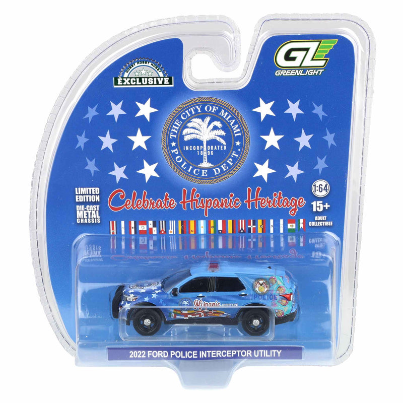 1/64 2022 Ford Police Interceptor Utility, Miami Police Department Hispanic Heritage Deco , Hobby Exclusive by GreenLight Collectibles