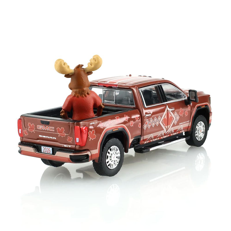 1/64 2022 GMC Sierra 3500 HD Canada Tribute with Moose Figurine International Soccer Celebration 26, Hobby Exclusive by GreenLight Collectibles