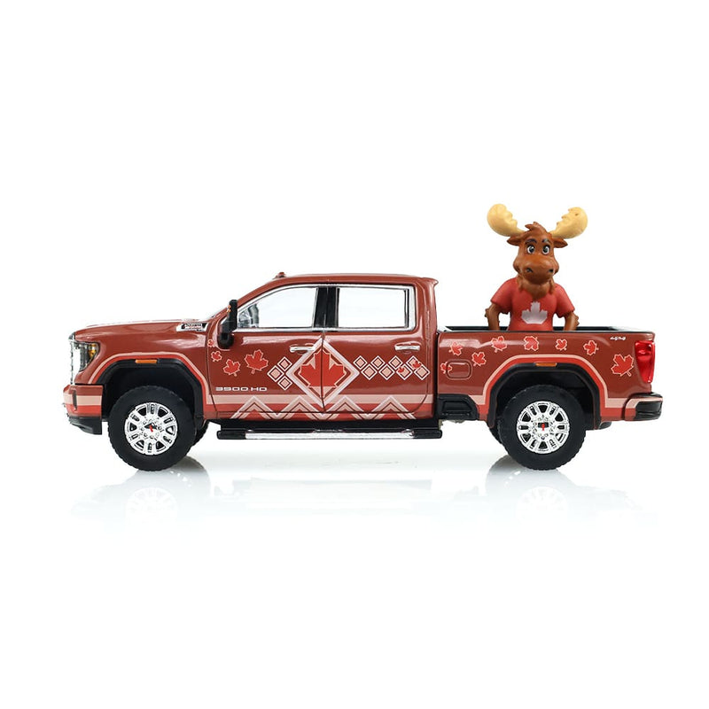1/64 2022 GMC Sierra 3500 HD Canada Tribute with Moose Figurine International Soccer Celebration 26, Hobby Exclusive by GreenLight Collectibles