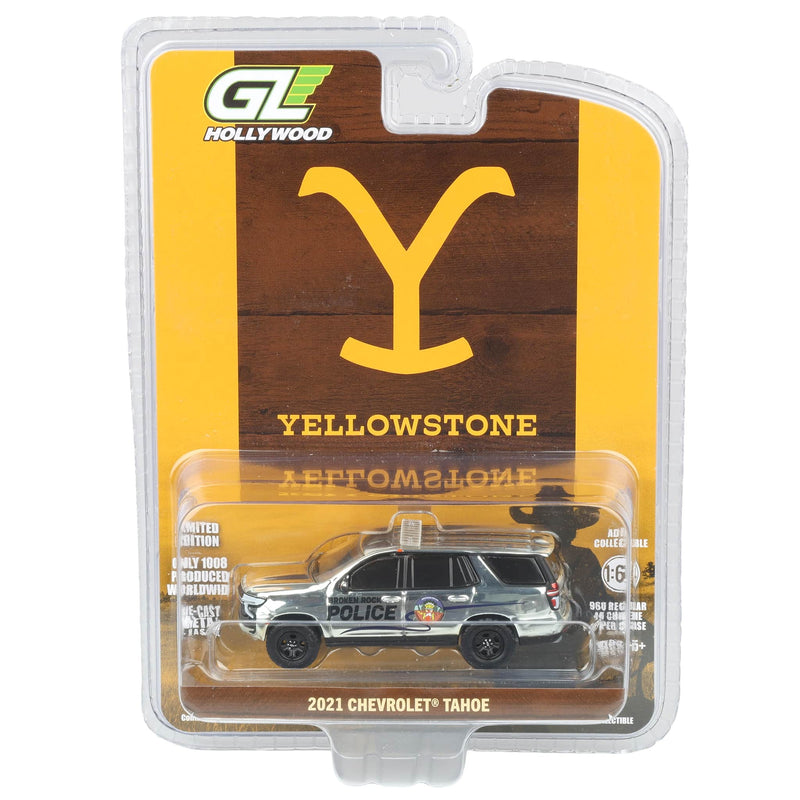 Chrome Chase Unit ~ 1/64 2021 Chevrolet Tahoe Emergency Vehicle, Yellowstone Broken Rock Tribal Reservation Police, Dealer Exclusive by GreenLight Collectibles, Hollywood Series