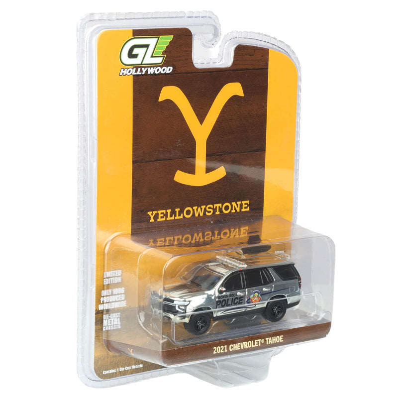 Chrome Chase Unit ~ 1/64 2021 Chevrolet Tahoe Emergency Vehicle, Yellowstone Broken Rock Tribal Reservation Police, Dealer Exclusive by GreenLight Collectibles, Hollywood Series