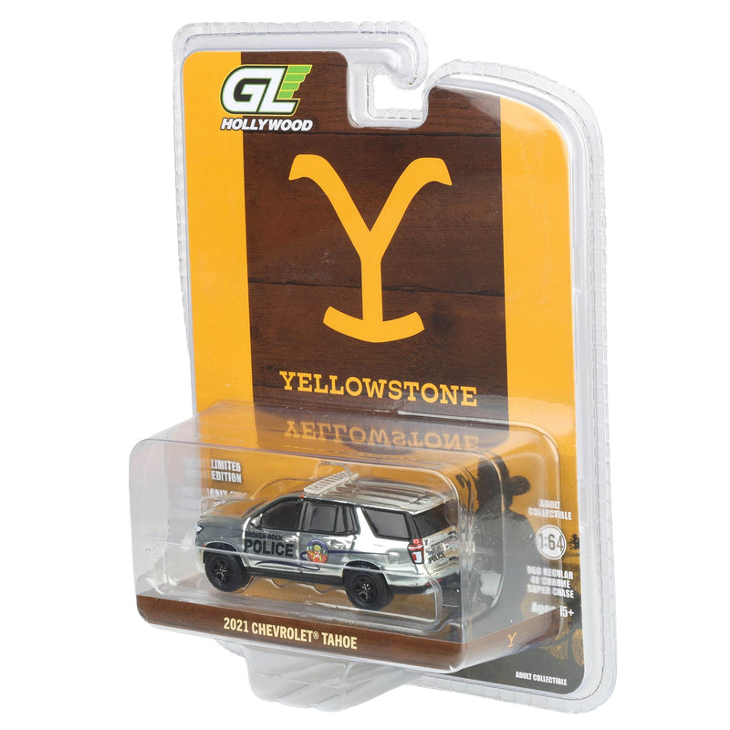 Chrome Chase Unit ~ 1/64 2021 Chevrolet Tahoe Emergency Vehicle, Yellowstone Broken Rock Tribal Reservation Police, Dealer Exclusive by GreenLight Collectibles, Hollywood Series