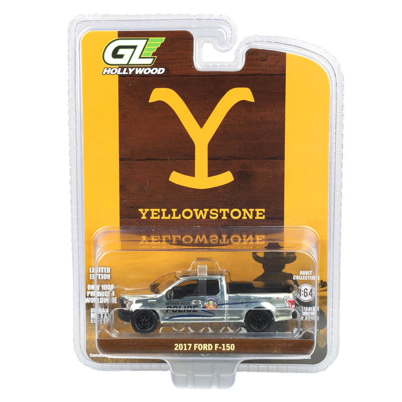 Chrome Chase Unit ~ 1/64 2017 Ford F-150 Emergency Vehicle, Yellowstone Broken Rock Tribal Reservation Police, Dealer Exclusive by GreenLight Collectibles, Hollywood Series