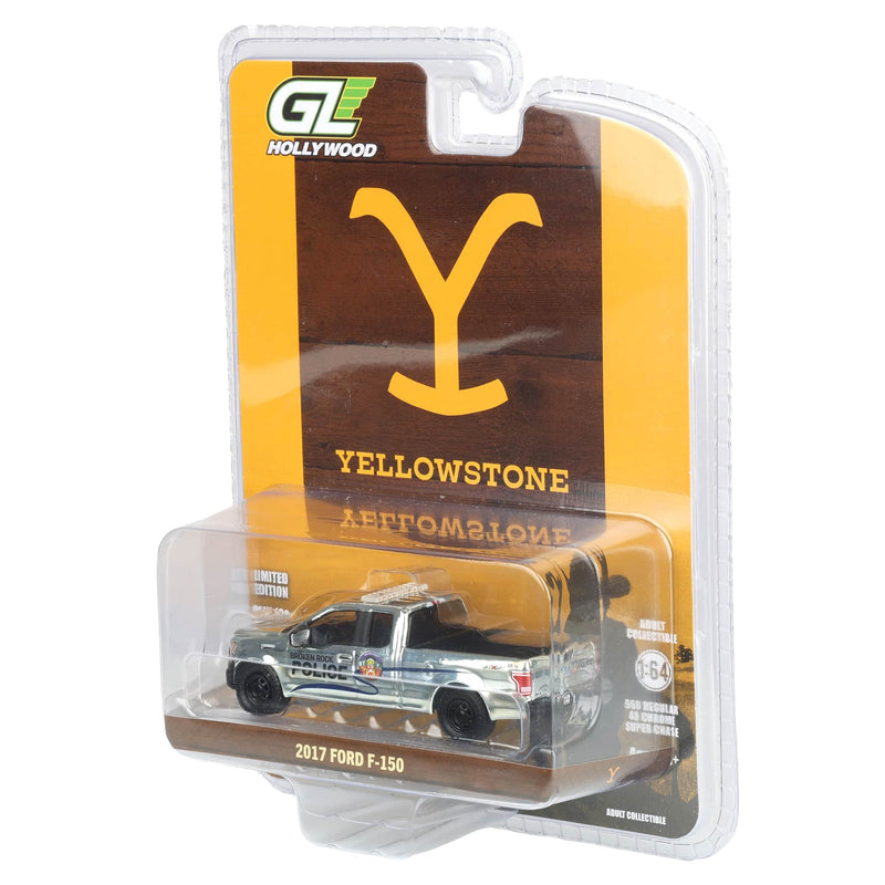Chrome Chase Unit ~ 1/64 2017 Ford F-150 Emergency Vehicle, Yellowstone Broken Rock Tribal Reservation Police, Dealer Exclusive by GreenLight Collectibles, Hollywood Series