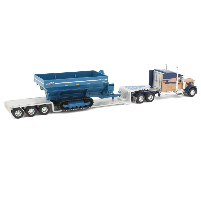 1/64 LE Kinze Vision Kenworth W900 Semi Truck w/ 1050 Harvest Commander Wagon on Double Drop Trailer by Gottman Toys
