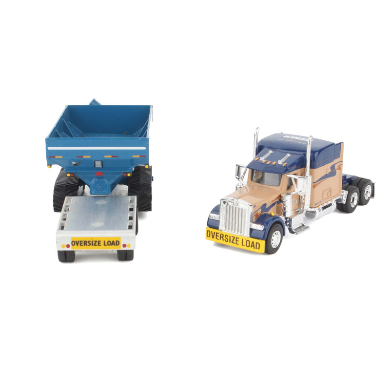 1/64 LE Kinze Vision Kenworth W900 Semi Truck w/ 1050 Harvest Commander Wagon on Double Drop Trailer by Gottman Toys