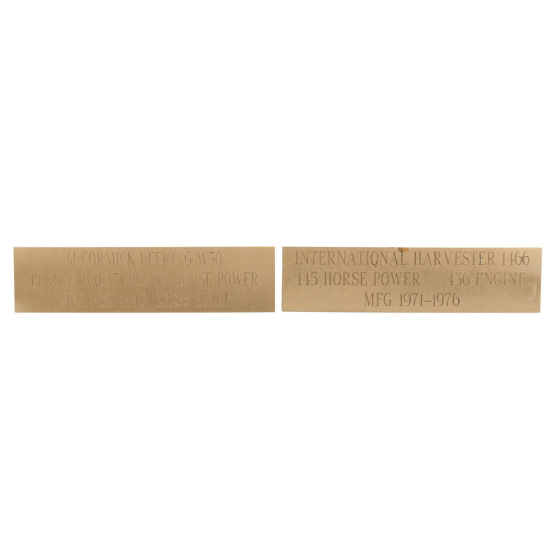 2 Engraved Brass Plaques for McCormick Deering W30 Tractor &  International Harvester 1466