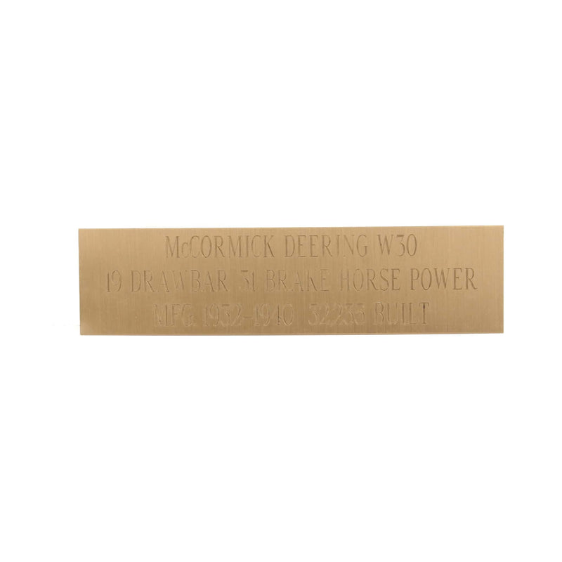 2 Engraved Brass Plaques for McCormick Deering W30 Tractor &  International Harvester 1466