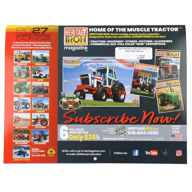 2027 Heritage Iron Muscle Tractor 13 Month Wall Calendar