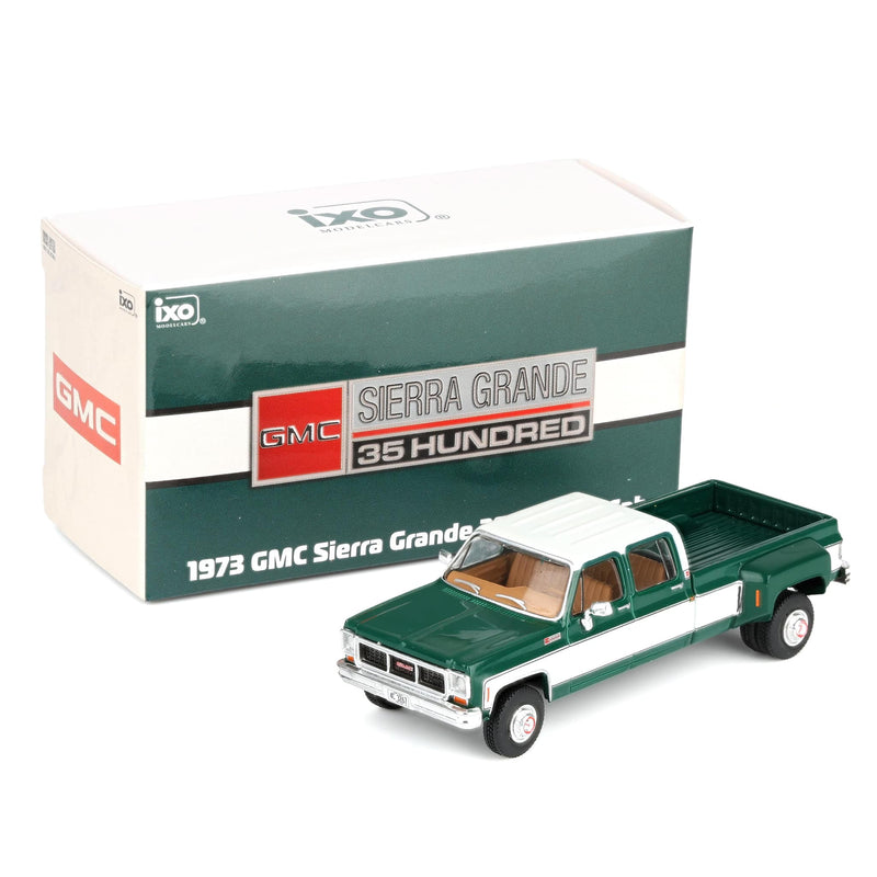 1/64 1973 GMC Sierra Grande 3500 Crew Cab Dually, Green & White, Limited Edition IXO Models
