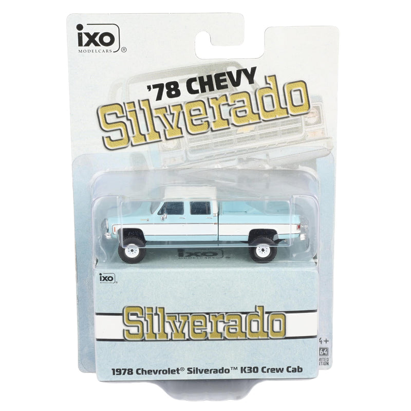 1/64 Lifted 1978 Chevrolet Silverado K30 Crew Cab Fleetside, Blue & White, Limited Edition IXO Models