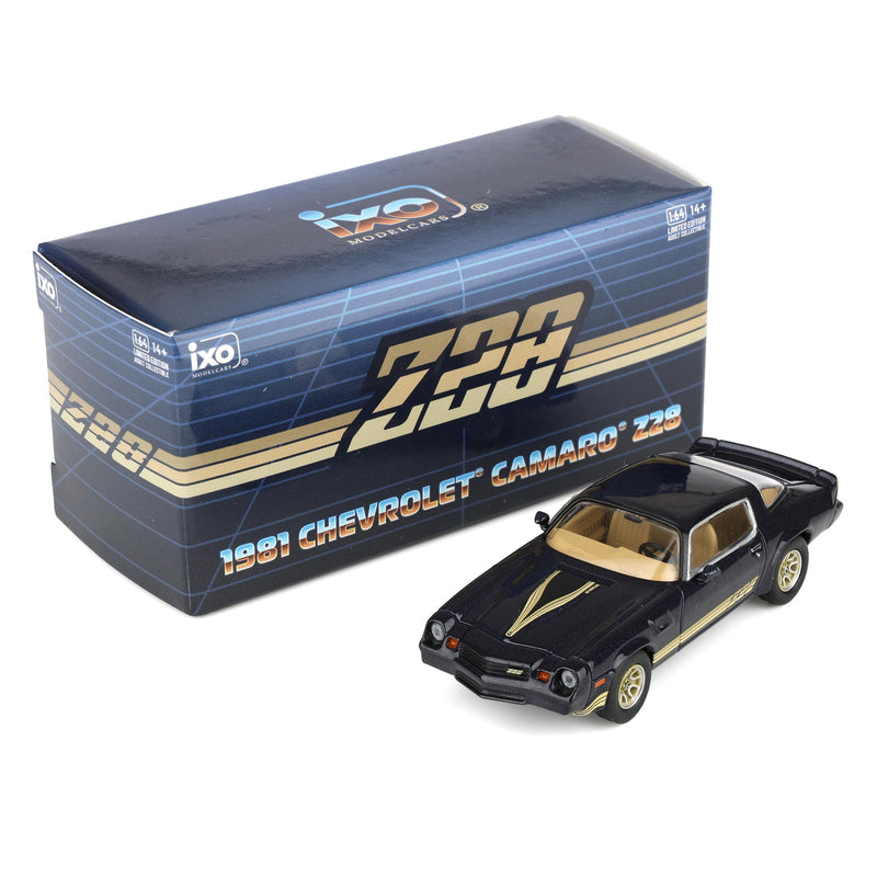 1/64 1981 Chevrolet Camaro Z28 Dark Blue Metallic with Gold Striping by IXO America