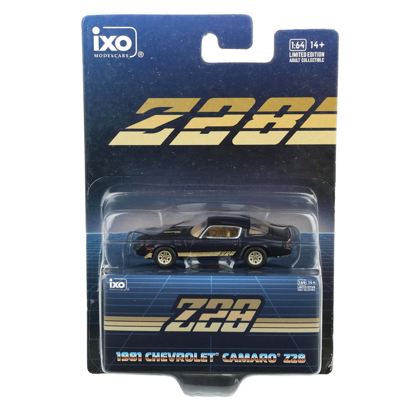 1/64 1981 Chevrolet Camaro Z28 Dark Blue Metallic with Gold Striping by IXO America