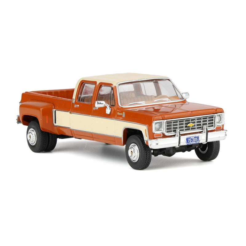 1/64 1975 Chevrolet K30 Crew Cab Dually Grecian Bronze and Santa Fe Tan Deluxe Two-Tone by IXO America