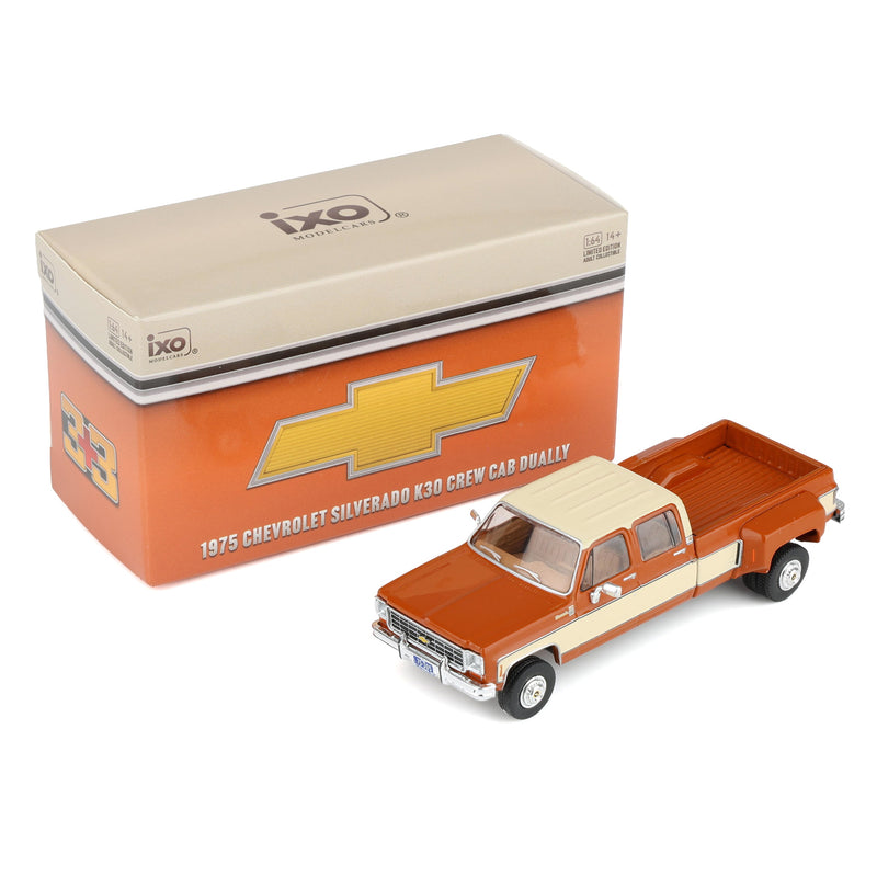 1/64 1975 Chevrolet K30 Crew Cab Dually Grecian Bronze and Santa Fe Tan Deluxe Two-Tone by IXO America