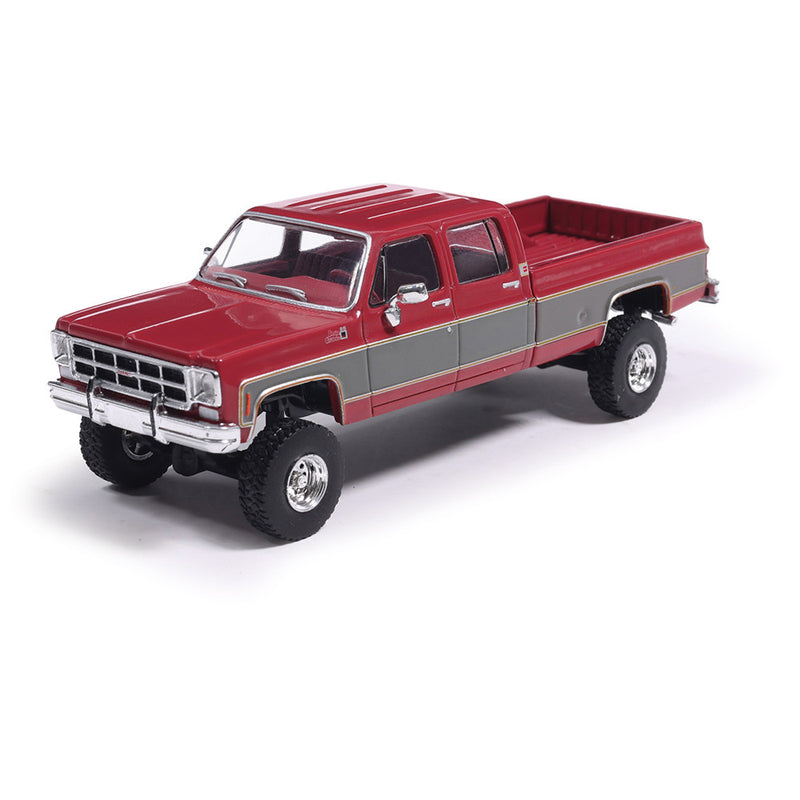 1/64 1977 GMC Sierra Grande K2500 Crew Cab Wideside Lifted Dark Red Metallic and Silver Special Two-Tone by IXO America