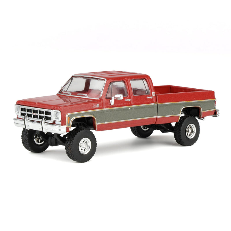 1/64 1977 GMC Sierra Grande K2500 Crew Cab Wideside Lifted Dark Red Metallic and Silver Special Two-Tone by IXO America
