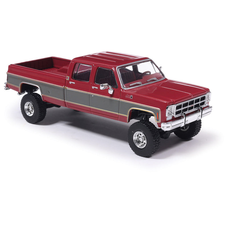 1/64 1977 GMC Sierra Grande K2500 Crew Cab Wideside Lifted Dark Red Metallic and Silver Special Two-Tone by IXO America