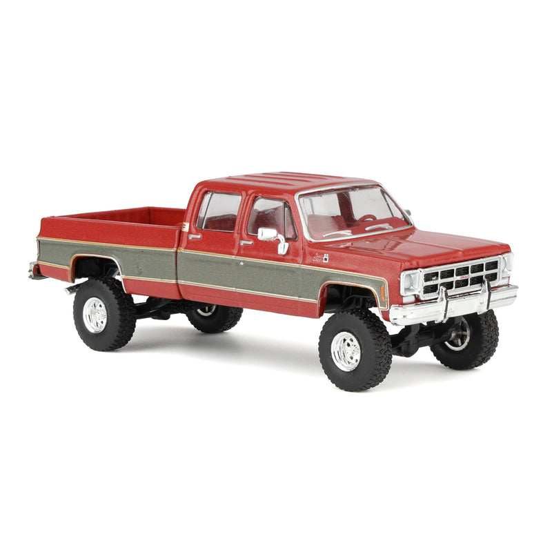 1/64 1977 GMC Sierra Grande K2500 Crew Cab Wideside Lifted Dark Red Metallic and Silver Special Two-Tone by IXO America