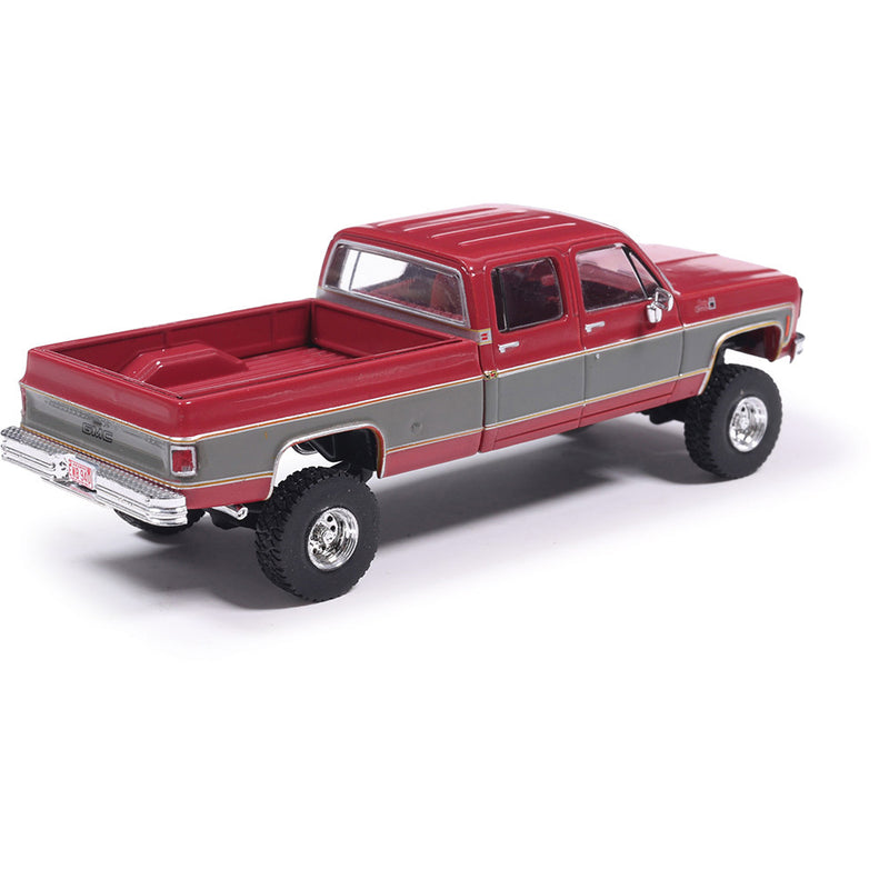 1/64 1977 GMC Sierra Grande K2500 Crew Cab Wideside Lifted Dark Red Metallic and Silver Special Two-Tone by IXO America