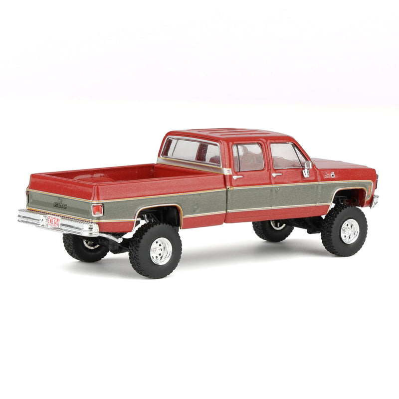 1/64 1977 GMC Sierra Grande K2500 Crew Cab Wideside Lifted Dark Red Metallic and Silver Special Two-Tone by IXO America