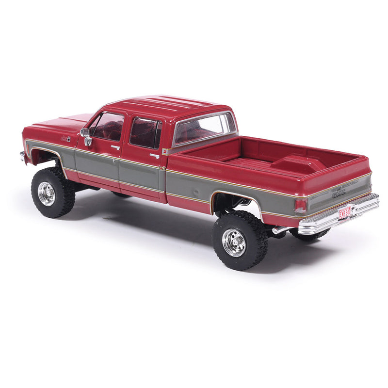 1/64 1977 GMC Sierra Grande K2500 Crew Cab Wideside Lifted Dark Red Metallic and Silver Special Two-Tone by IXO America