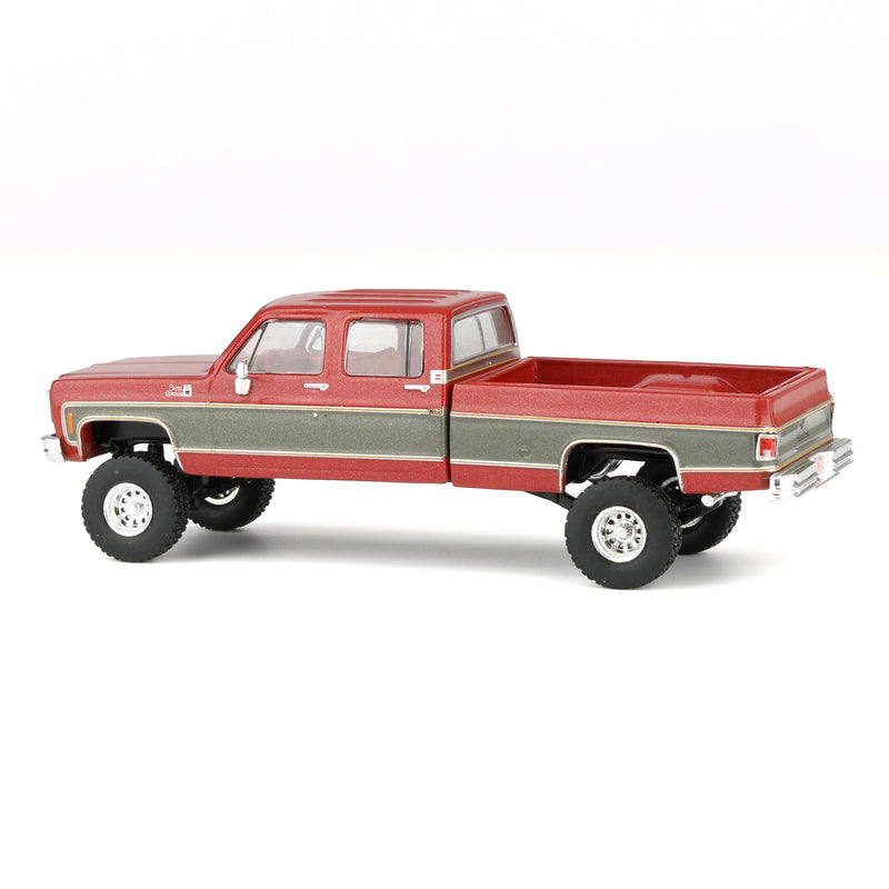 1/64 1977 GMC Sierra Grande K2500 Crew Cab Wideside Lifted Dark Red Metallic and Silver Special Two-Tone by IXO America
