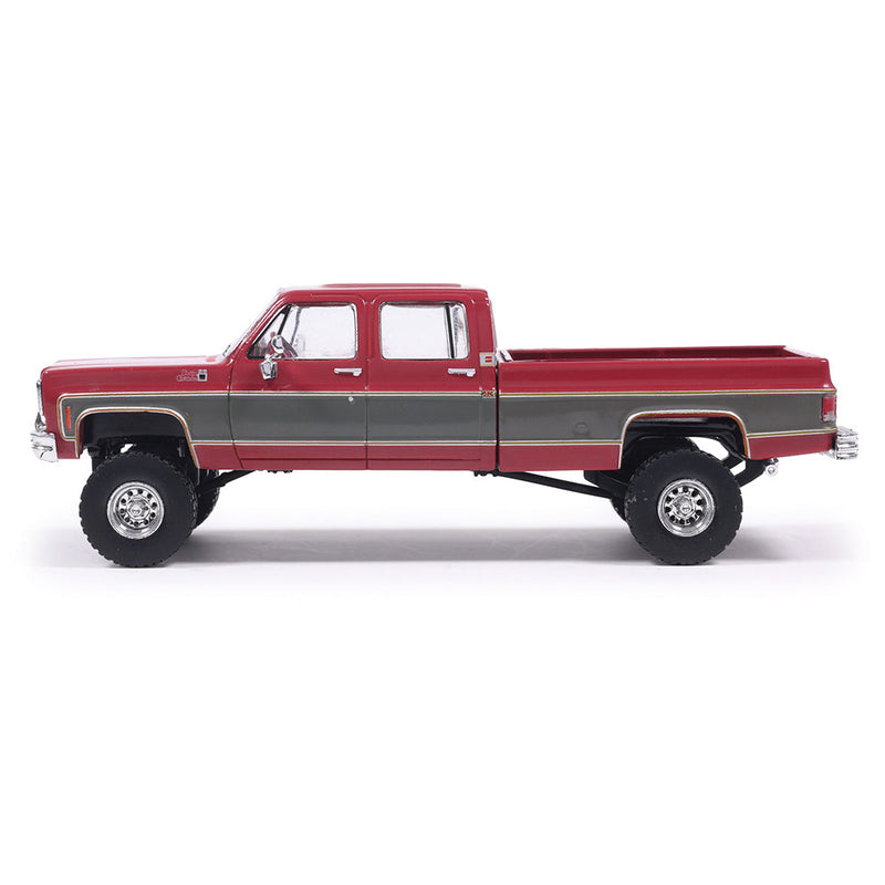 1/64 1977 GMC Sierra Grande K2500 Crew Cab Wideside Lifted Dark Red Metallic and Silver Special Two-Tone by IXO America