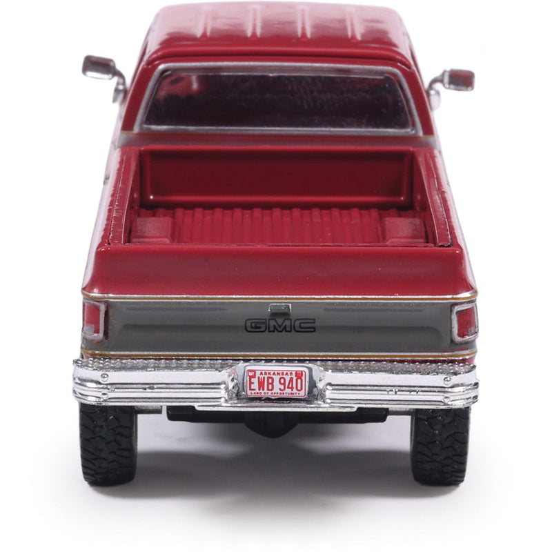 1/64 1977 GMC Sierra Grande K2500 Crew Cab Wideside Lifted Dark Red Metallic and Silver Special Two-Tone by IXO America