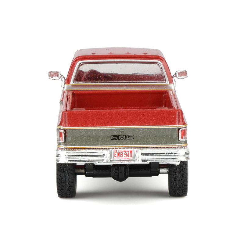 1/64 1977 GMC Sierra Grande K2500 Crew Cab Wideside Lifted Dark Red Metallic and Silver Special Two-Tone by IXO America