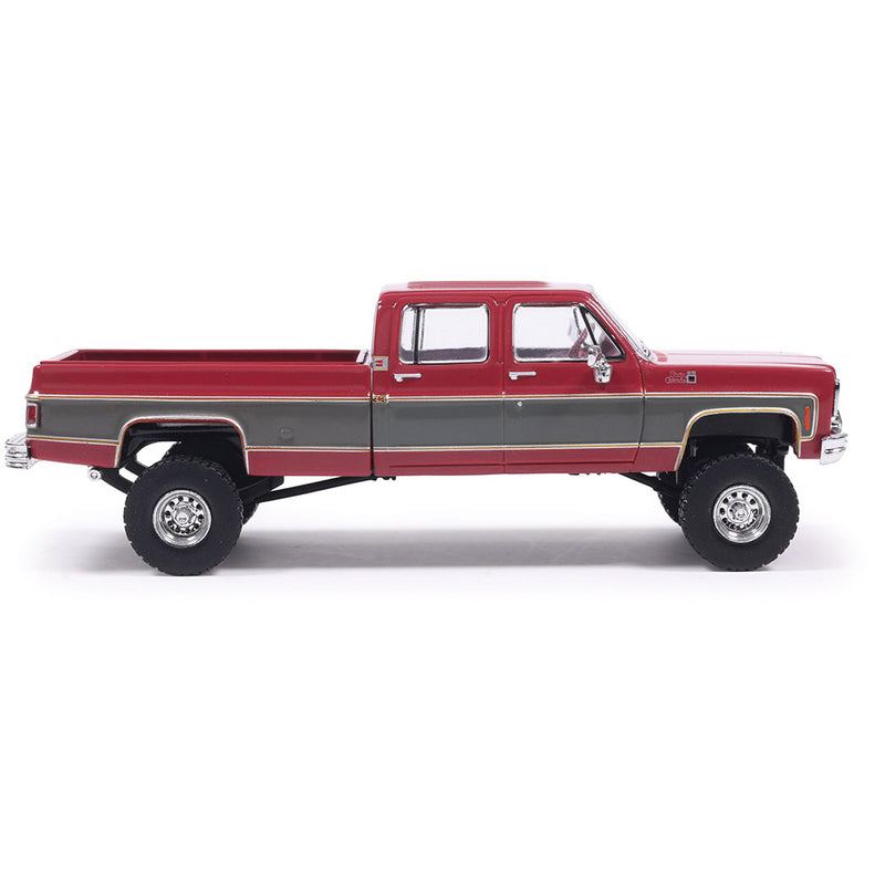 1/64 1977 GMC Sierra Grande K2500 Crew Cab Wideside Lifted Dark Red Metallic and Silver Special Two-Tone by IXO America