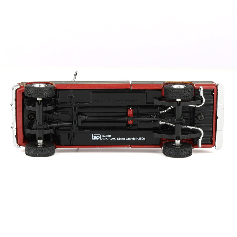 1/64 1977 GMC Sierra Grande K2500 Crew Cab Wideside Lifted Dark Red Metallic and Silver Special Two-Tone by IXO America