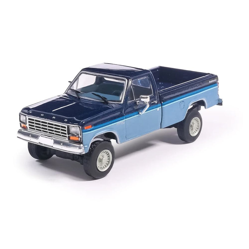 1/64 1981 Ford F-150 Custom Explorer Short Bed Styleside 4x2 Tu-Tone Midnight Blue Metallic and Medium Blue Glow by IXO America