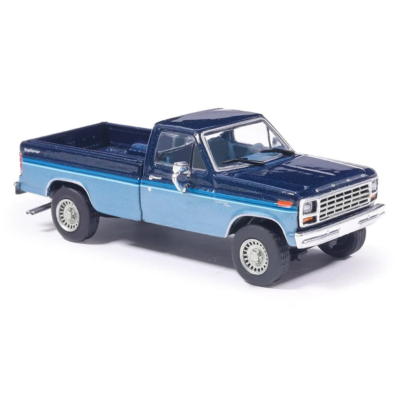 1/64 1981 Ford F-150 Custom Explorer Short Bed Styleside 4x2 Tu-Tone Midnight Blue Metallic and Medium Blue Glow by IXO America