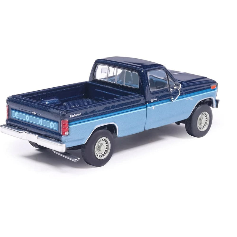1/64 1981 Ford F-150 Custom Explorer Short Bed Styleside 4x2 Tu-Tone Midnight Blue Metallic and Medium Blue Glow by IXO America