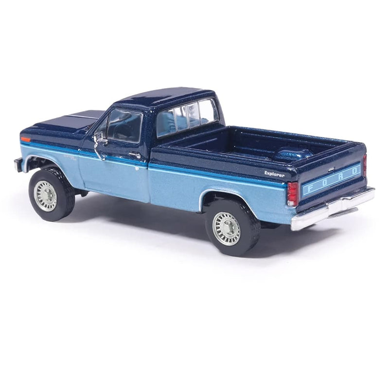 1/64 1981 Ford F-150 Custom Explorer Short Bed Styleside 4x2 Tu-Tone Midnight Blue Metallic and Medium Blue Glow by IXO America