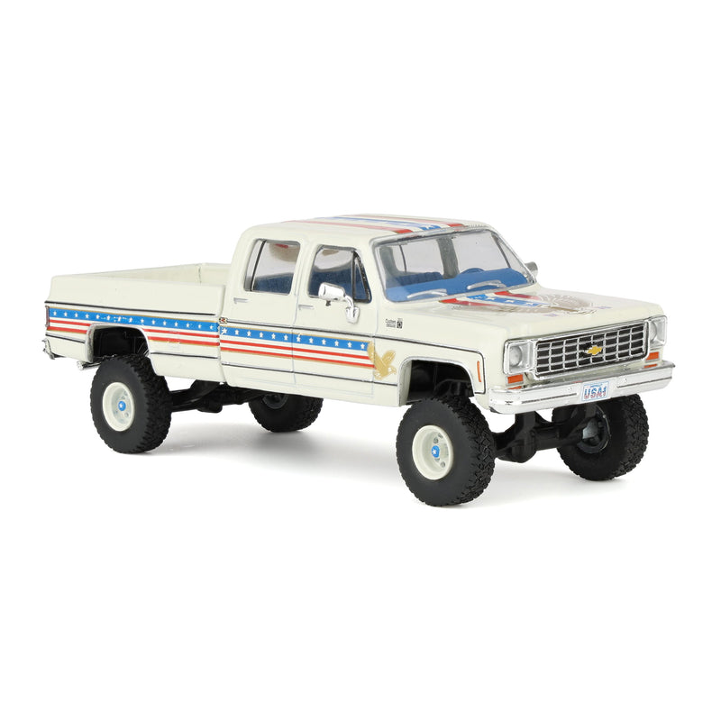 1/64 1976 Chevrolet Custom Deluxe K30 Fleetside Pickup Truck, July 4th Exclusive IXO Models