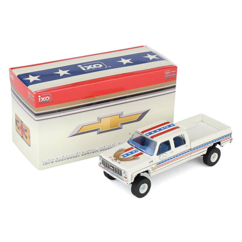1/64 1976 Chevrolet Custom Deluxe K30 Fleetside Pickup Truck, July 4th Exclusive IXO Models