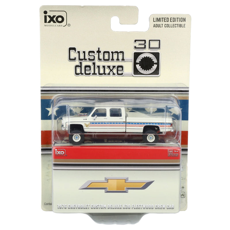 1/64 1976 Chevrolet Custom Deluxe K30 Fleetside Pickup Truck, July 4th Exclusive IXO Models