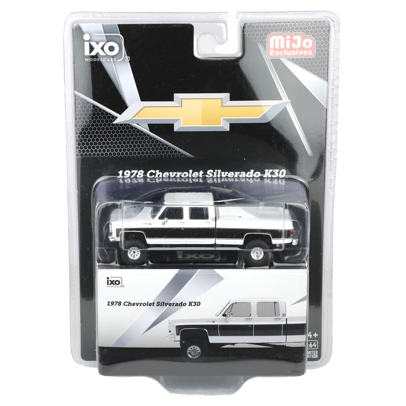 1/64 Lifted 1978 Chevrolet Silverado K30 Crew Cab Pickup Truck, White & Black by IXO Models