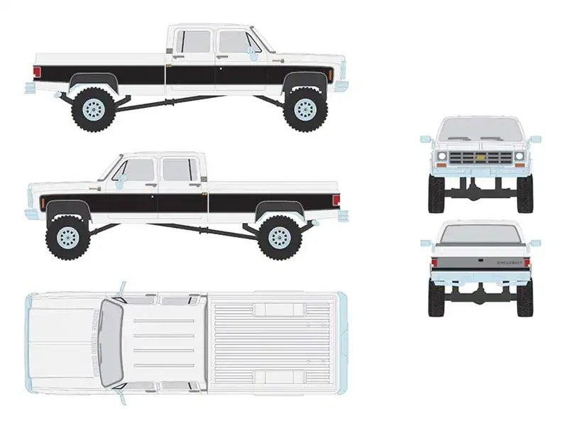 1/64 Lifted 1978 Chevrolet Silverado K30 Crew Cab Pickup Truck, White & Black by IXO Models